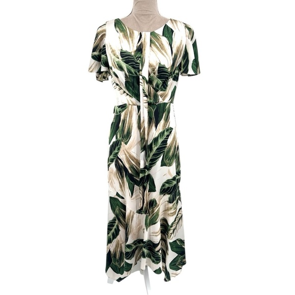 Great Jones Tropical Leaf Print Midi Dress Green Ivory Asymmetrical Hem Size 4 - Picture 4 of 13